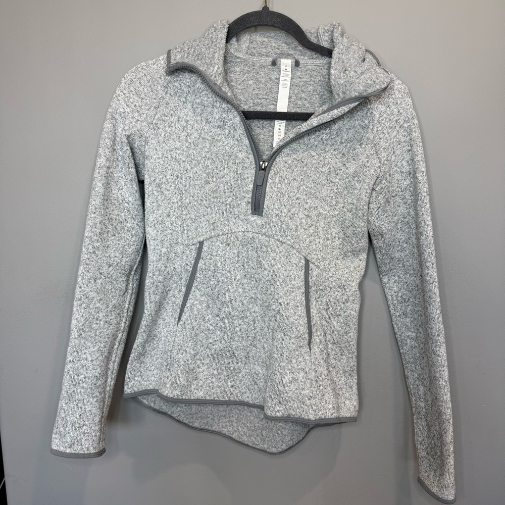 Lululemon Fleece & Thank You Pullover Size 4 Heathered White/Battleship